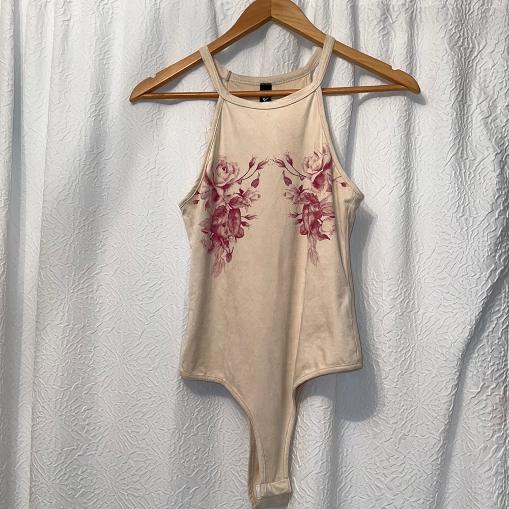 Windsor body suit never worn, new, floral design tan/beige, velvet material